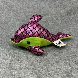 BMI Unisex Mermaid Scale Dolphin Plush Small Pink Green Metallic Foil